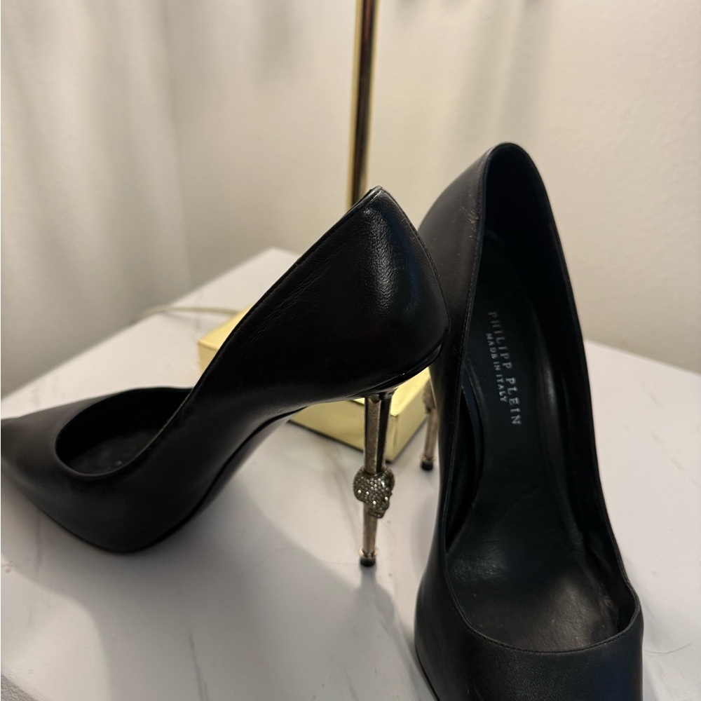 Philipp Plein Black Leather Stiletto Pumps